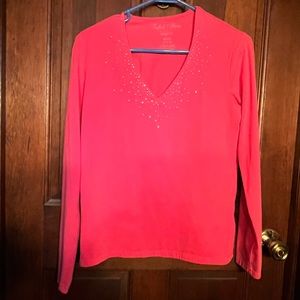 Faded Glory long sleeved  coral pink top with metallic studded neckline..